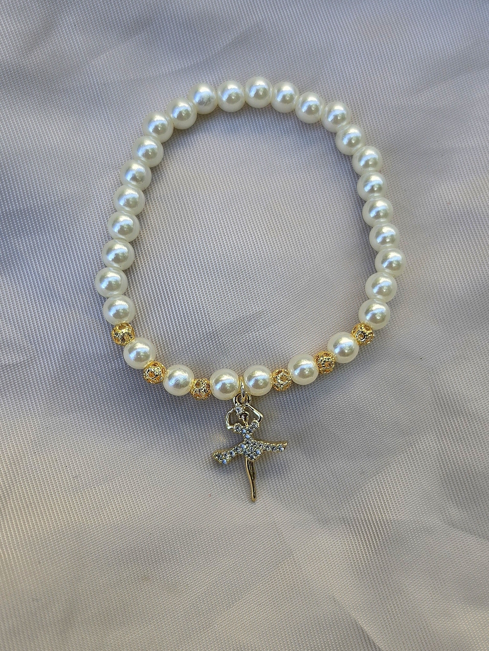 Pearl & Gold Ballet Dancer Charm Bracelet - Unbranded
